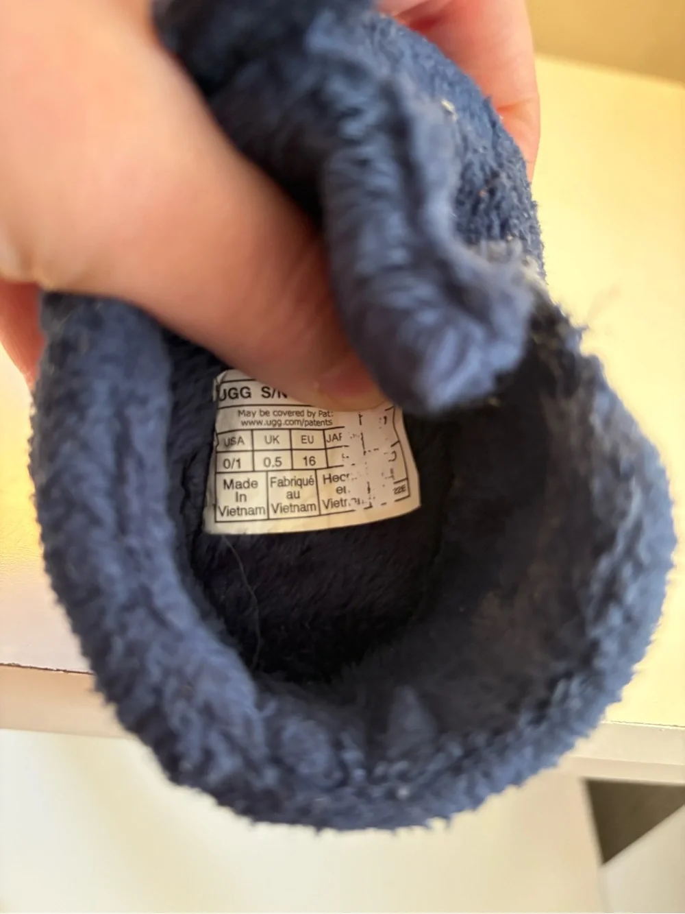 UGG Navy Plush Baby Booties with Hook-and-Loop Strap